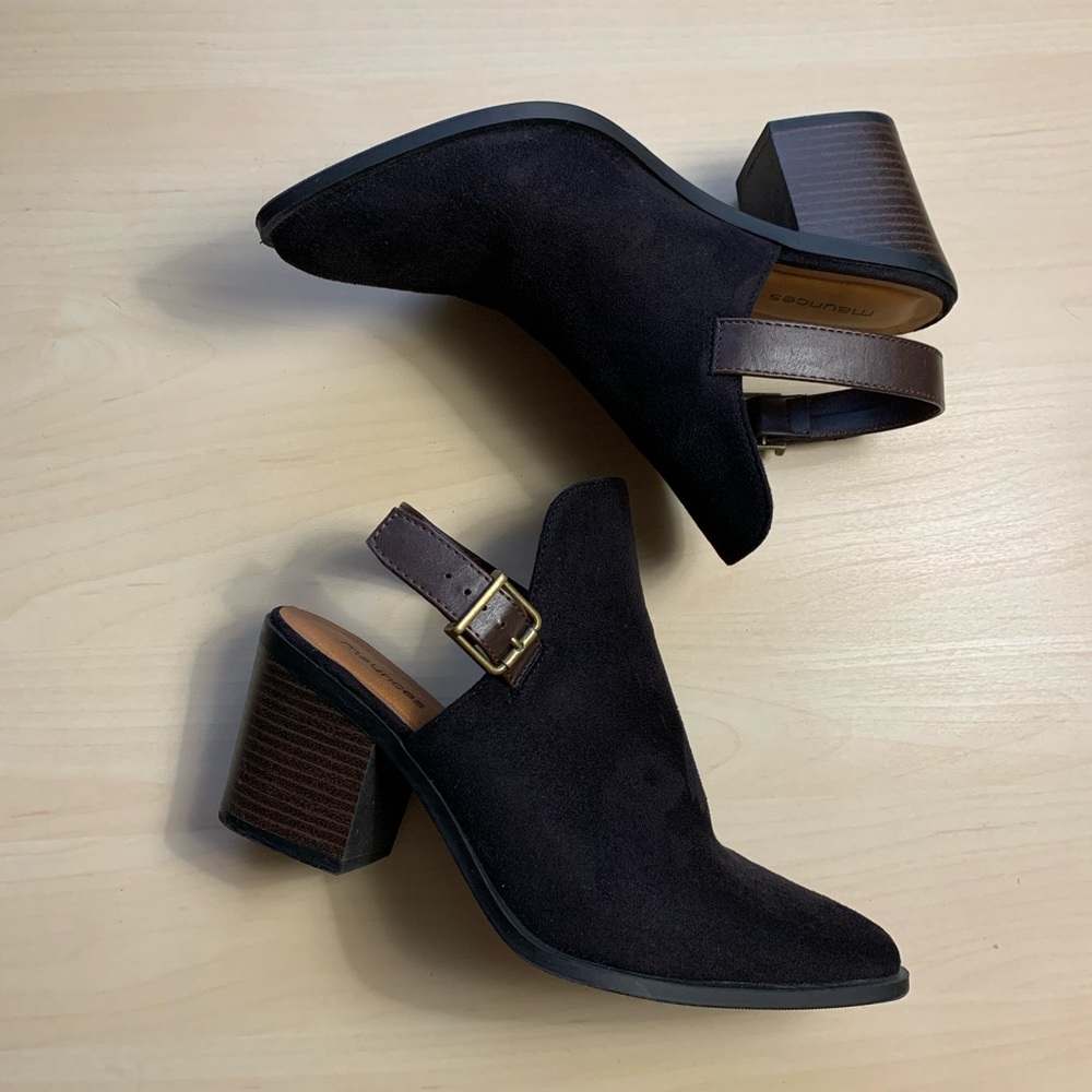 Maurices black and brown strapy mules